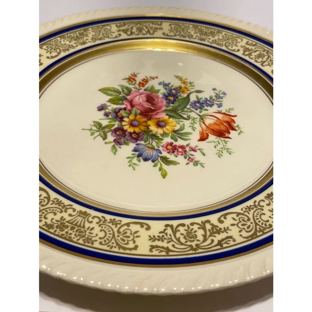 Old English Johnson Bros Floral Rose ornate metallic gold blue scalloped - Picture 3 of 10